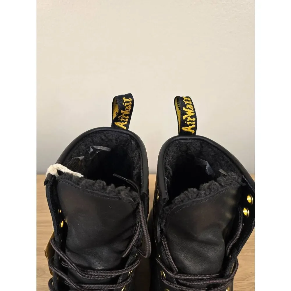 Dr. Martens 1460 Pascal FL Faux Fur Black Leather Lace Up Boots Women's Size 6